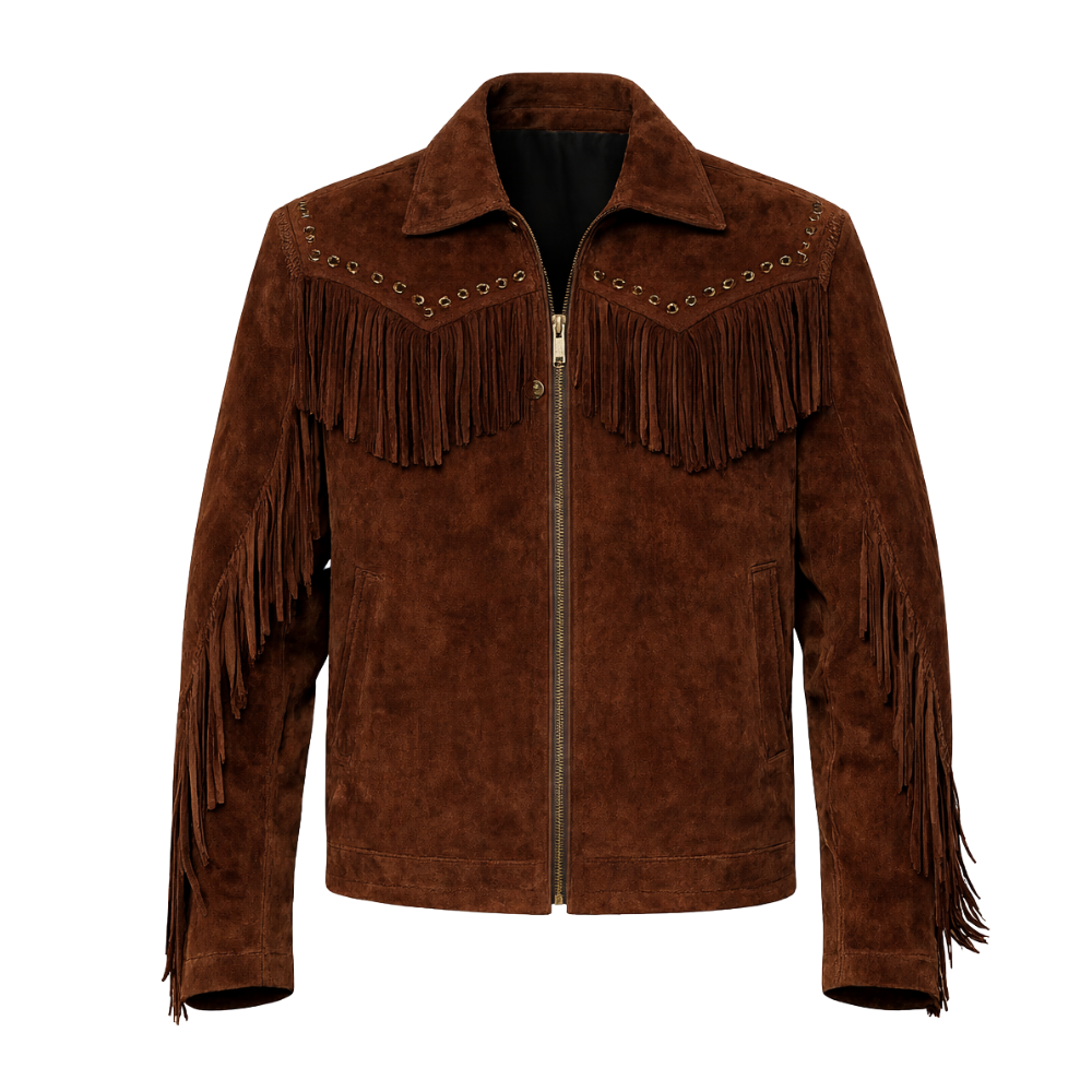 suede western fringe jacket for men