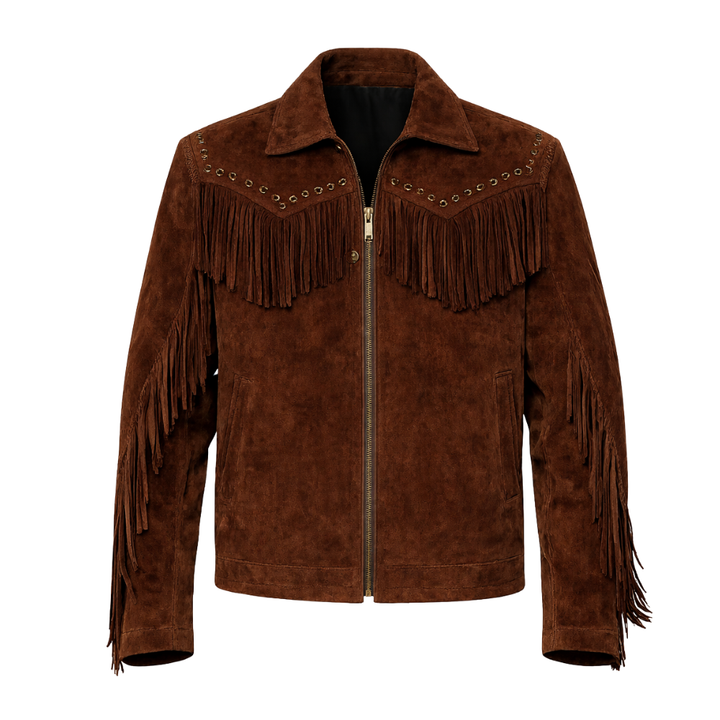 suede western fringe jacket for men