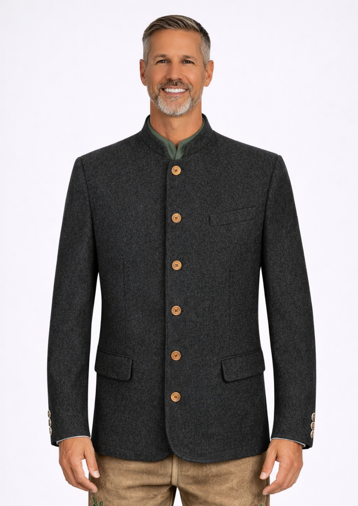 Gray wool Bavarian jacket with traditional German design
