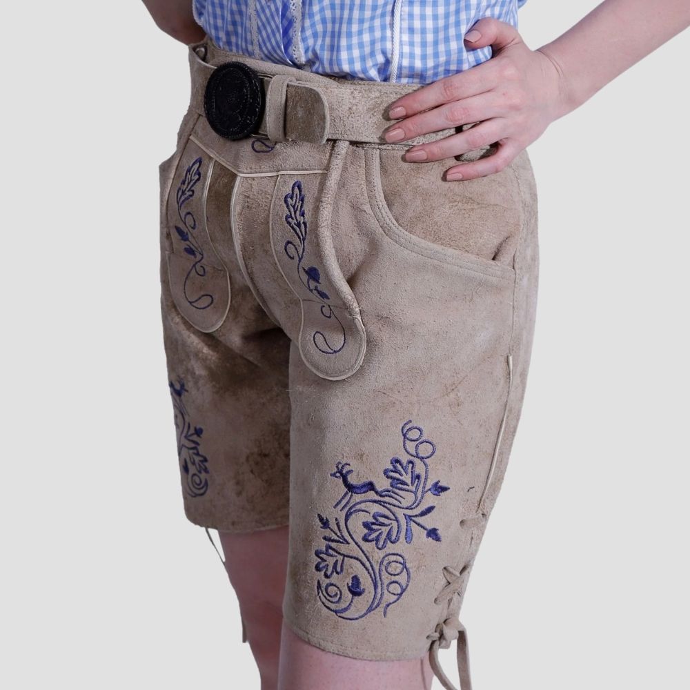 Celebrate in style with these traditional women’s lederhosen. Detailed with intricate stitching, they bring a refined, authentic look to any Bavarian event.