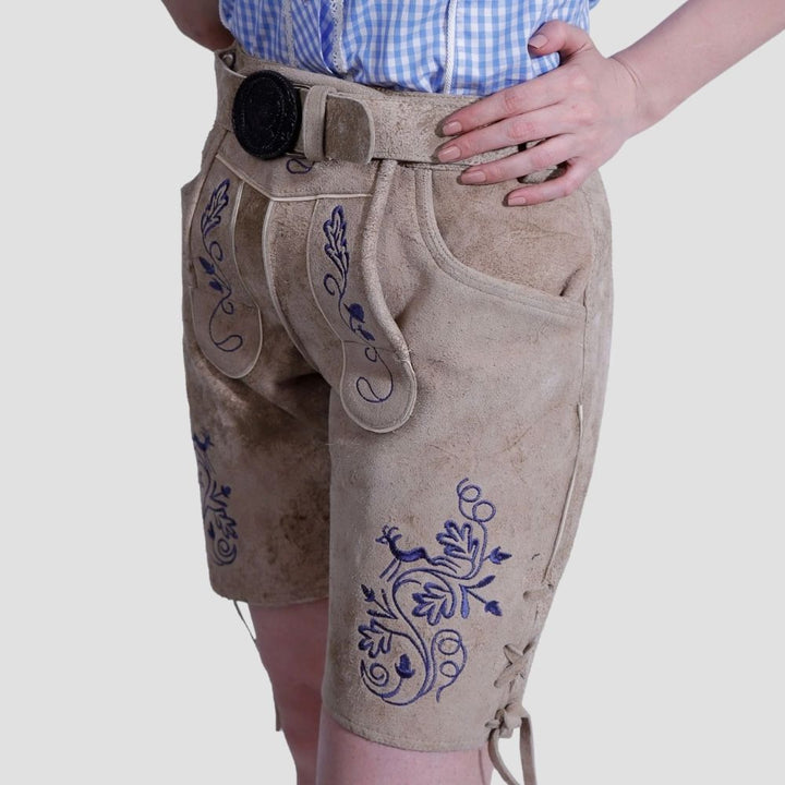  Celebrate in style with these traditional women’s lederhosen. Detailed with intricate stitching, they bring a refined, authentic look to any Bavarian event.