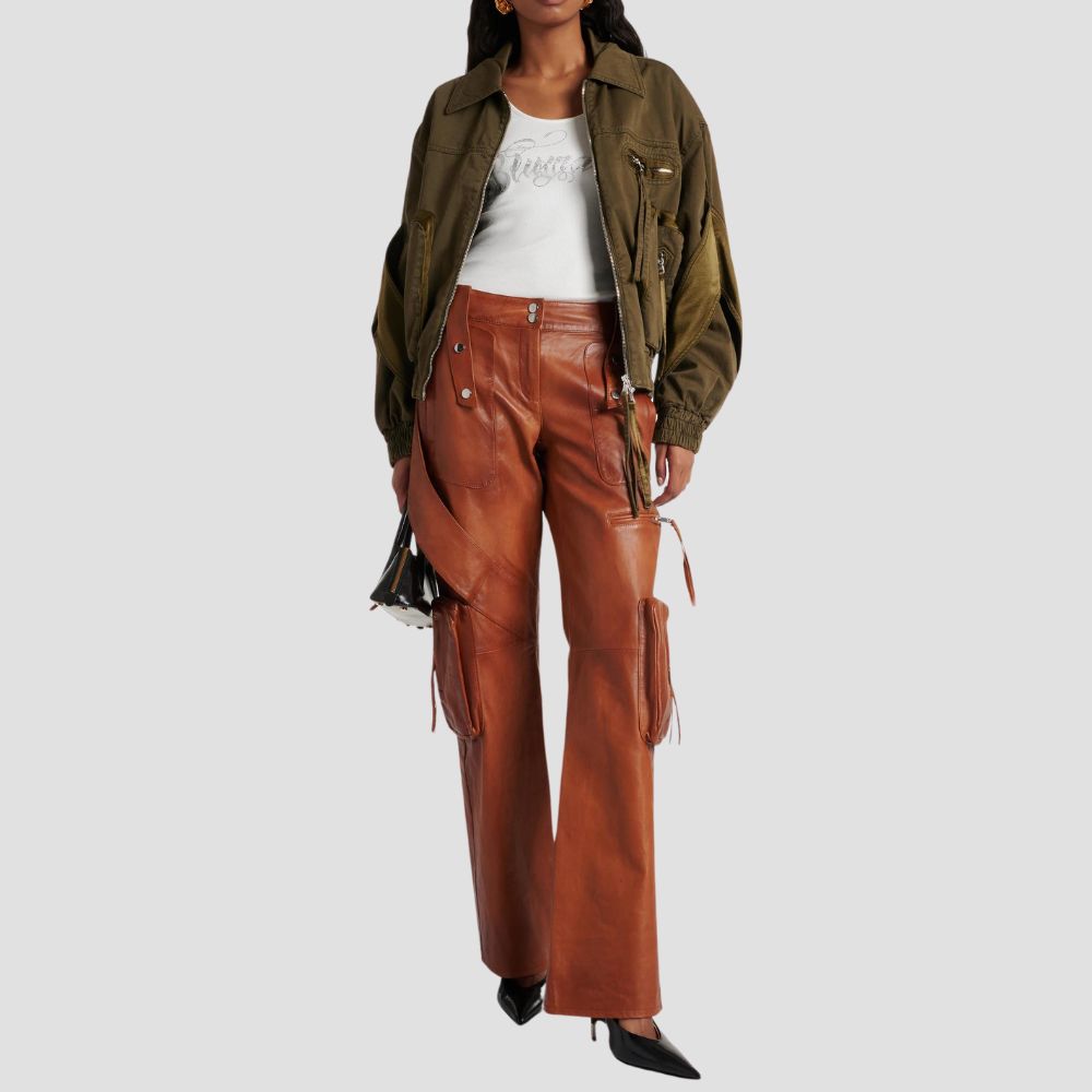 Elevate your casual wardrobe with these trendy cargo leather pants, combining style and comfort.