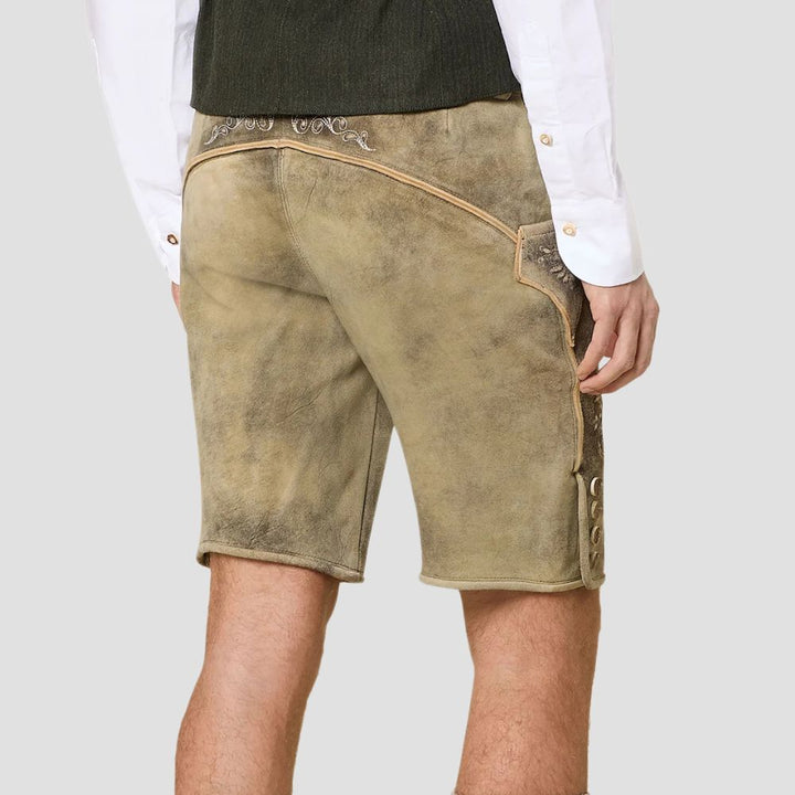 These stylish men’s Lederhosen with detailed embroidery are perfect for showcasing your love for German heritage at cultural festivals.