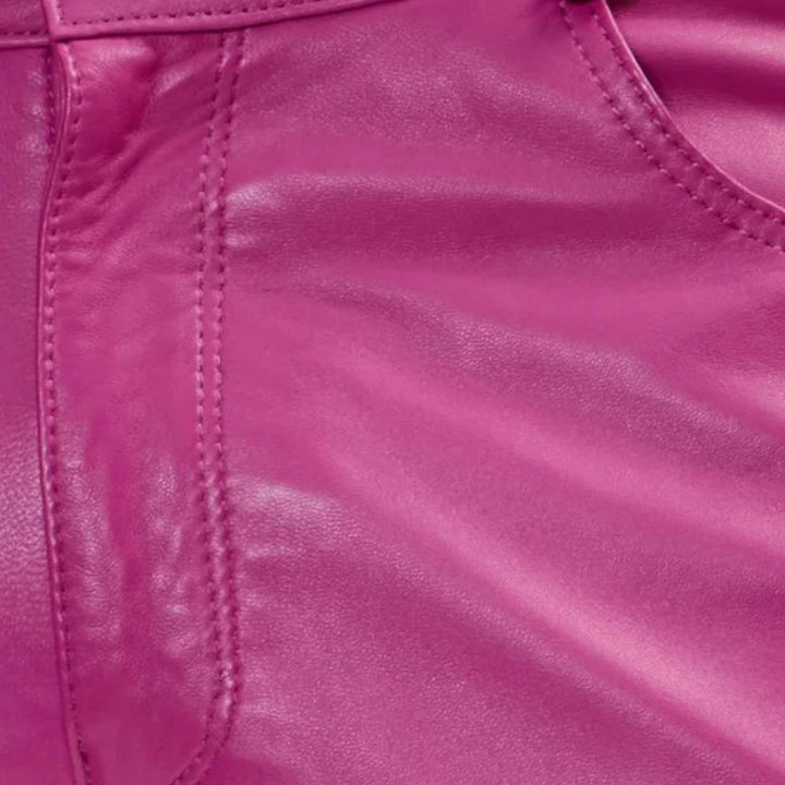 Embrace bold fashion with these trendy pink leather pants for men, ideal for a unique casual look.