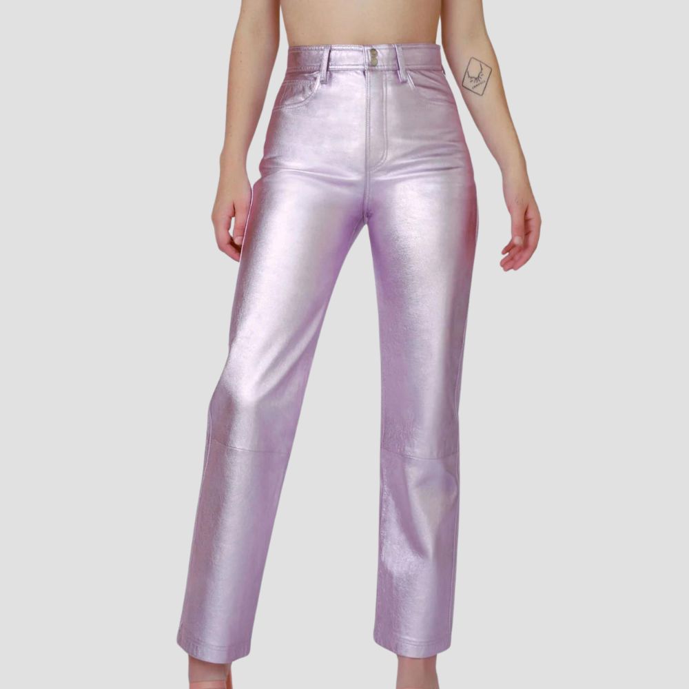 Shop these urban pink metallic pants for ladies, the ultimate fashion statement. A bold, modern design that adds flair and style to any outfit with a shimmering touch.