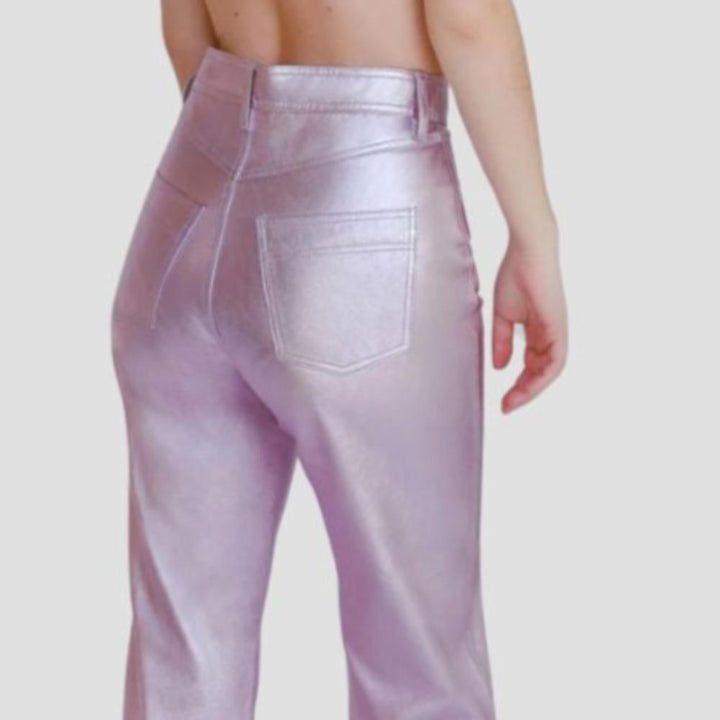 These urban pink metallic pants for ladies offer a perfect blend of bold style and modern fashion. A chic addition to your wardrobe for a standout look.