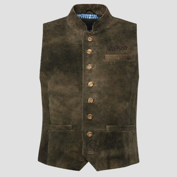 Perfect for folk festivals and cultural gatherings, this vintage suede leather Trachten vest combines tradition with style.