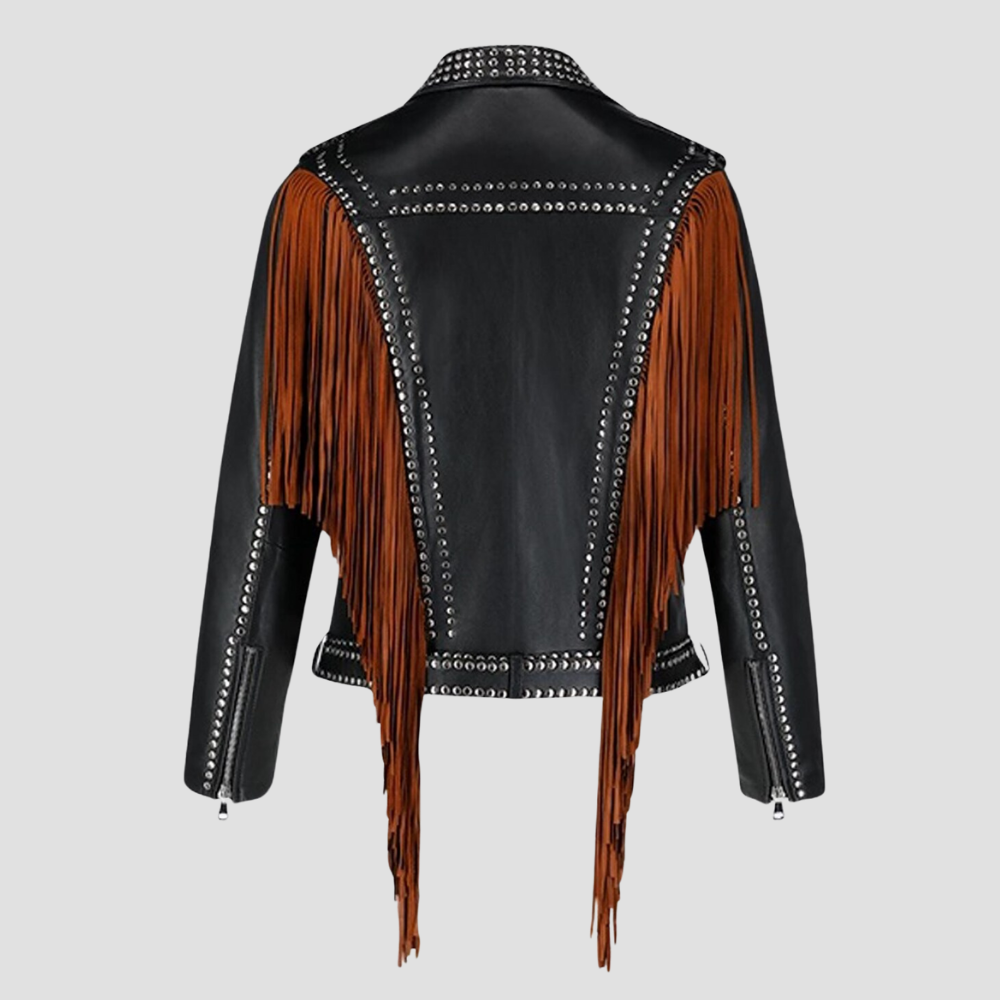Elevate your style with a women’s leather jacket featuring fringe detailing. Perfect for adding Western charm, this jacket combines modern style with classic fringe accents.