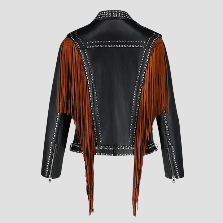 Elevate your style with a women’s leather jacket featuring fringe detailing. Perfect for adding Western charm, this jacket combines modern style with classic fringe accents.
