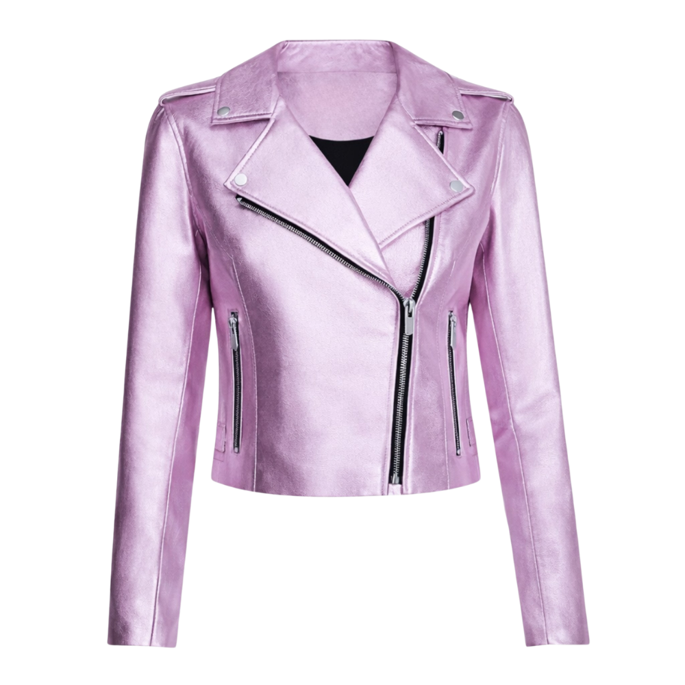Women’s metallic leather jacket with modern fashion design