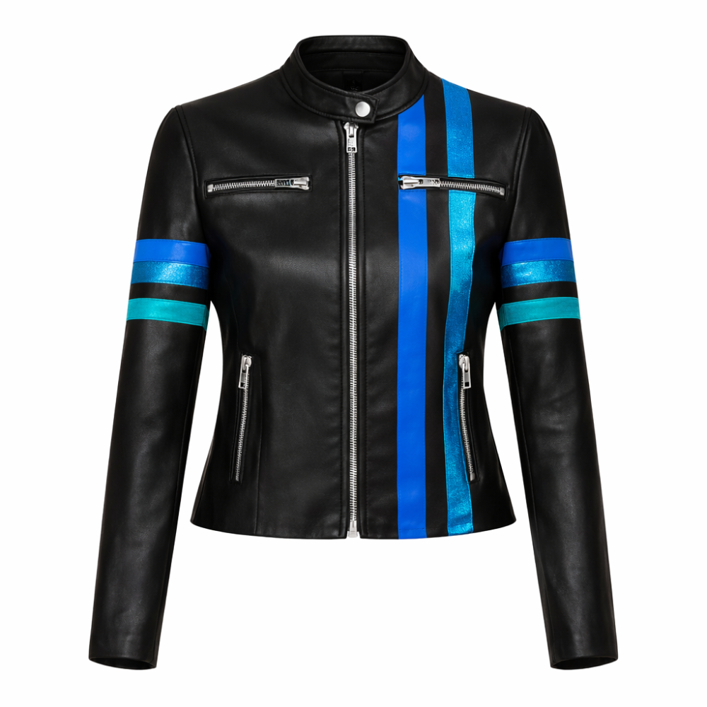 Women’s metallic stripe jacket with modern fashion design