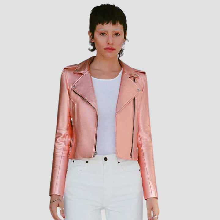 Elevate your style with women’s biker metallic jackets, combining trendy metallic finishes with classic biker details. Perfect for making a bold fashion statement.