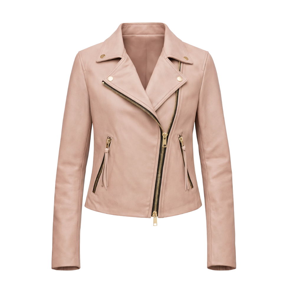 Women’s beige leather riders jacket for formal outings