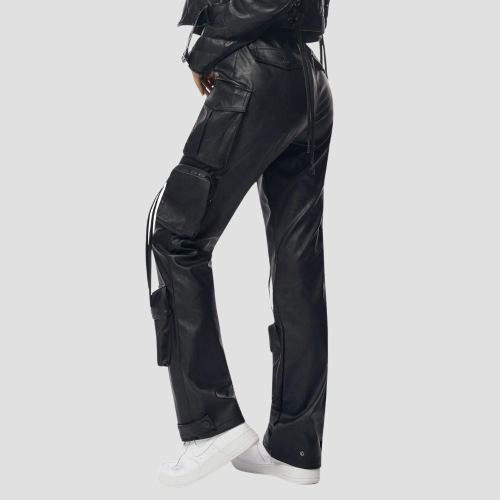 With their edgy design, these black leather cargo pants are a must-have for women who love to stand out in style.
