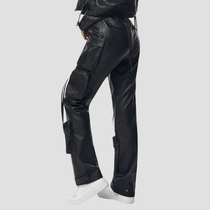 With their edgy design, these black leather cargo pants are a must-have for women who love to stand out in style.