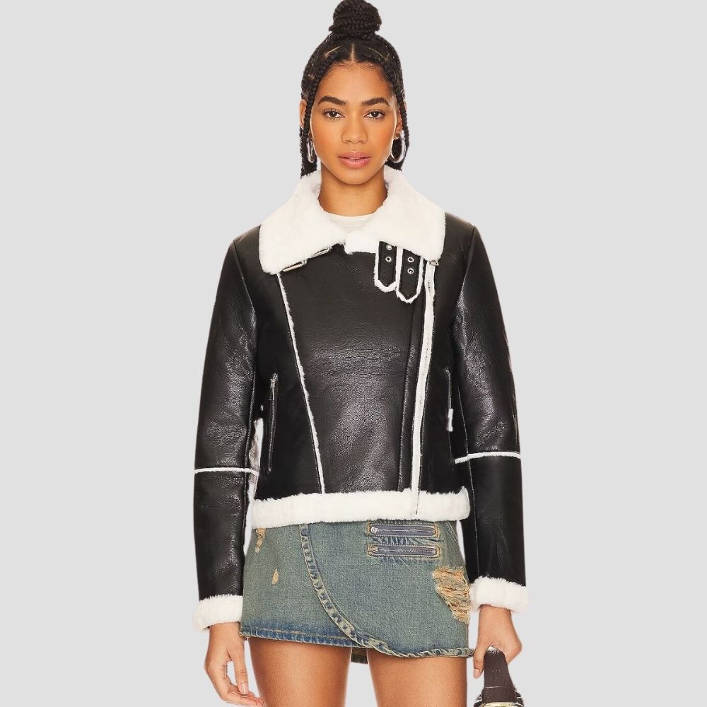 This women’s fur leather jacket is perfect for versatile cold weather fashion. Combining soft fur with sleek leather, it offers warmth and chic style for any occasion.