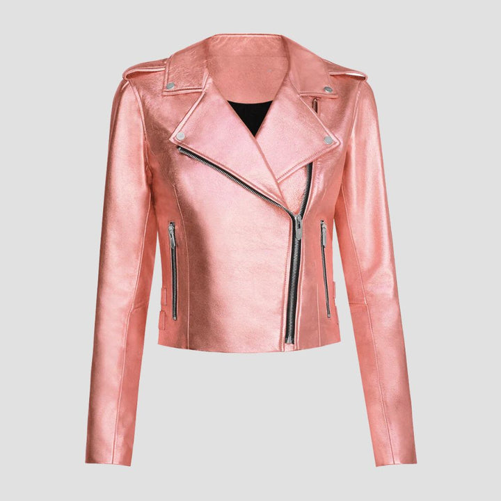 Shop women’s biker metallic jackets, offering a blend of biker toughness and stylish metallic flair. Perfect for staying on top of fashion trends while showcasing your bold personality.