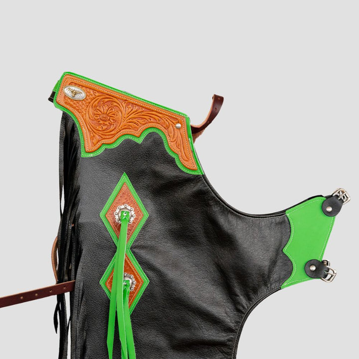 For a fearless rodeo look, these leather chaps for women are the ultimate blend of bold fashion and practical wear.