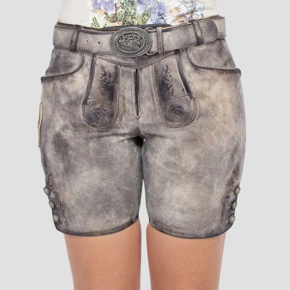 These women’s lederhosen are crafted from genuine leather, offering a premium, traditional look. Ideal for Oktoberfest and other cultural events.