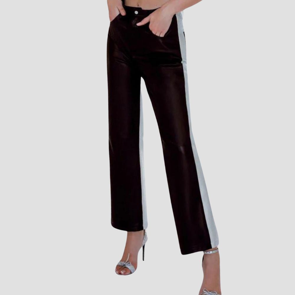 Make a statement with these eye-catching metallic leather pants for a modern, bold look.