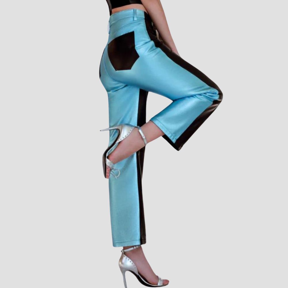 Make a daring fashion statement with these modern metallic leather pants
