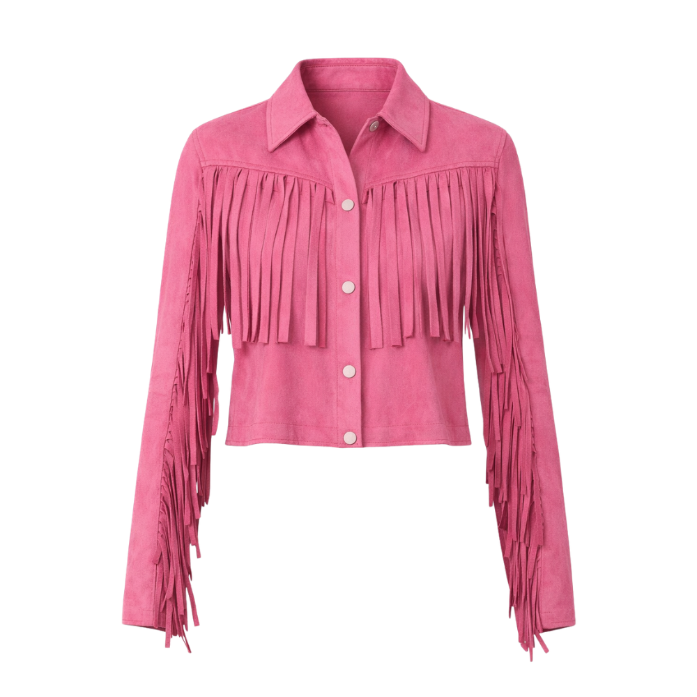 Women's pink fringed suede jacket with western style